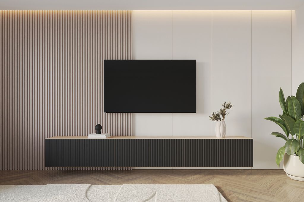 ALTDECOR TV-Schrank NOA-2-W mit Gefrästen Fronten 3x100x40x40 Lowboard hängend, TV Möbel, TV Cabinet, Fernsehtisch, Fernsehschrank, TV Kommode, ...