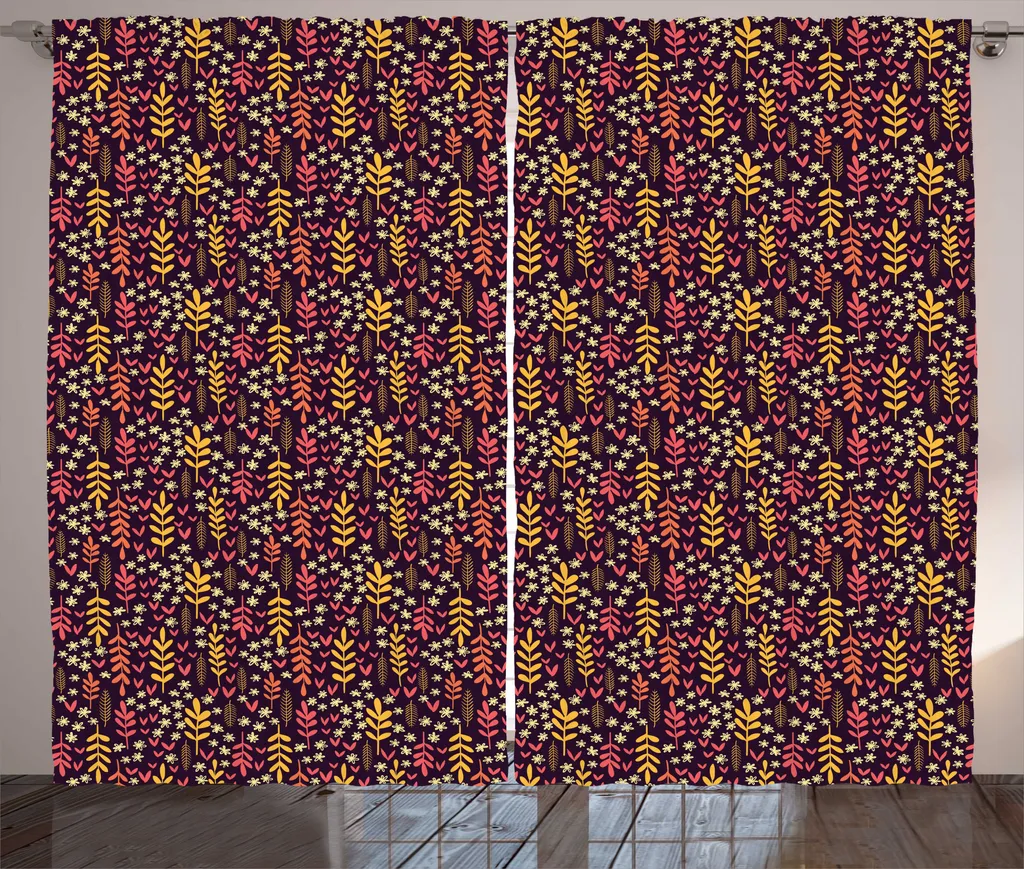 Rideaux Rustiques d'Automne ABAKUHAUS 280x225 cm Brun Moutarde et Corail
