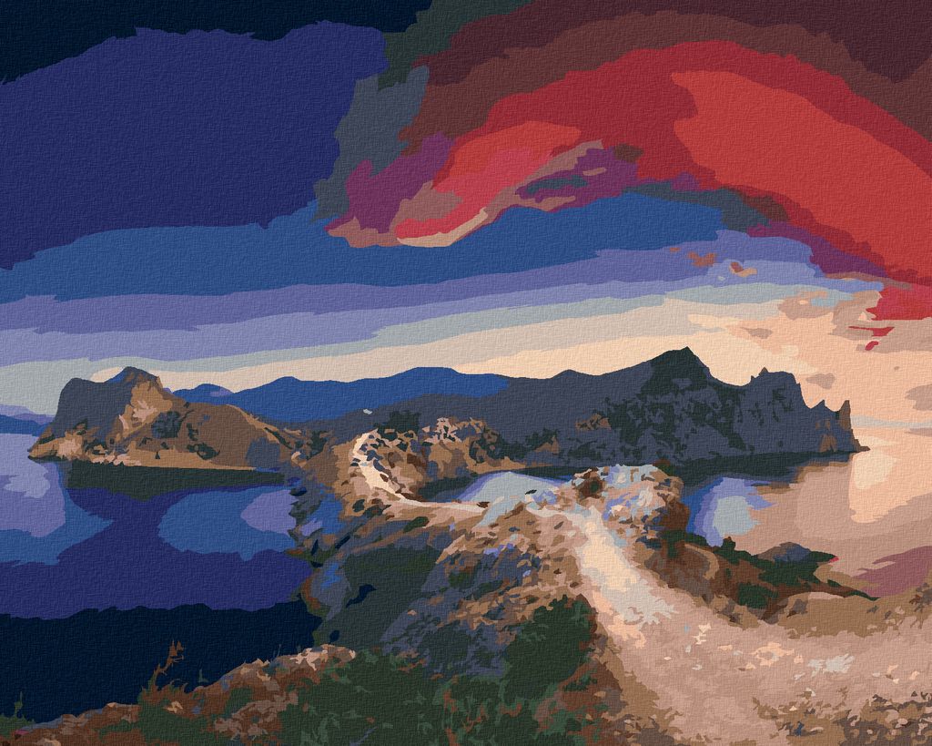 Zuty - Malen nach Zahlen - NATUR MIT ROTEN WOLKEN, 40x50 cm, mit Keilrahmen (bereits gespannt)