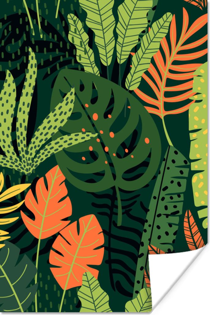 MuchoWow Poster Dschungel - Muster - Blätter - Jungen - Mädchen - Kind 80x120 cm - Papierdruck