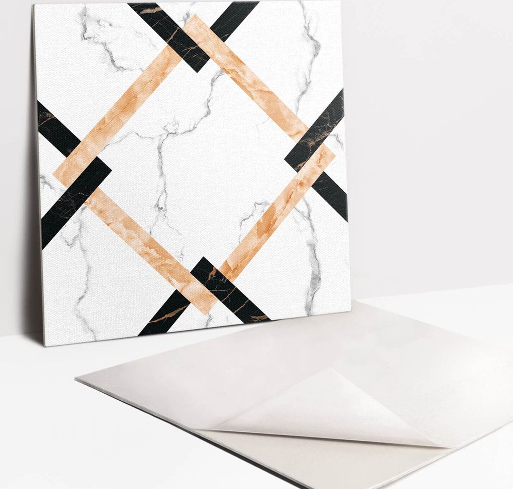 Fliesenaufkleber Set - 9 Stück Selbstklebende PVC Fliesen-Designs - Für Bad und Küche 30 x 30 - Marmor und Quadrate