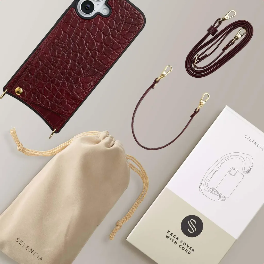 Custodia Professionale iPhone 17 Selencia Nova Croco Borgogna Luxury - 6