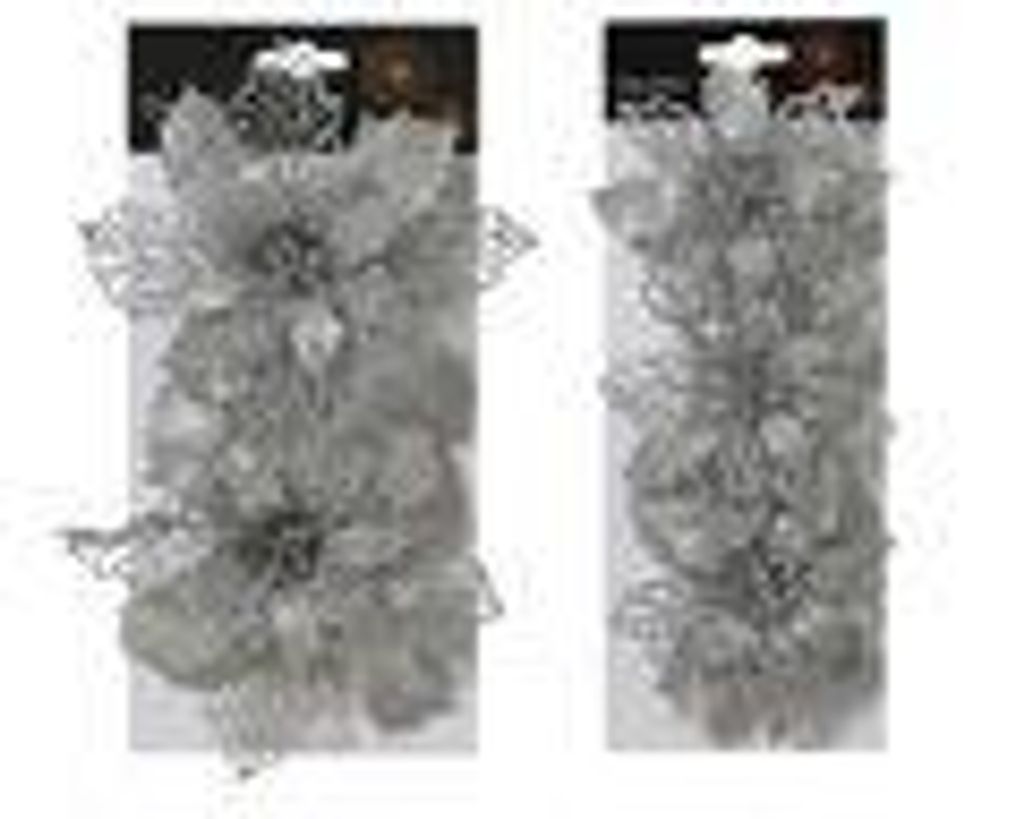 Weihnachtsstern Blüten künstlich 11 & 16cm mit Clip 5er Set Silber