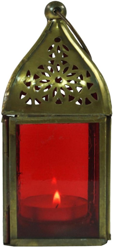 Glaslaterne, Windlicht, Teelichthalter aus Messing, Mehrfarbig, Glas,Metall,Eisen, Farbe: Rot, 13*5,5*5,5 cm