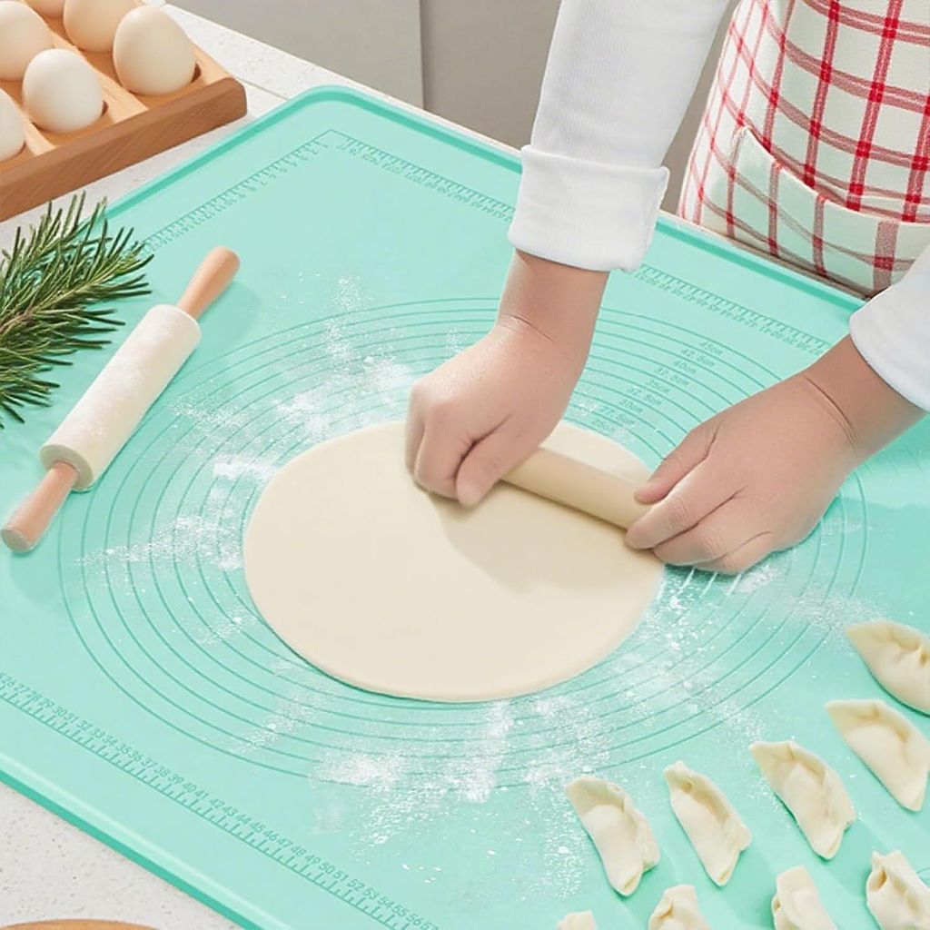 Rutschfeste Silikon-Backmatte 70x50 cm mit Skalenmarkierungen – Antihaftmatte für Pizza, Fondant und Gebäck, extra große Rollmatte aus lebensm...
