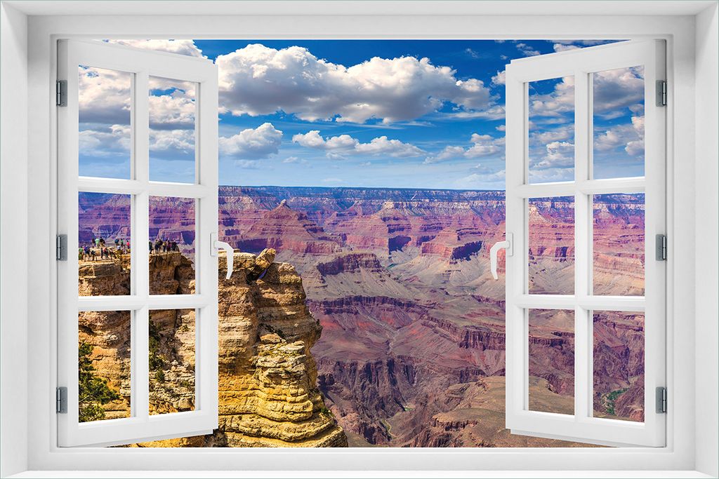 Wallario Wandbild aus Acryl, 60 x 90 cm, freischwebende Optik - Felsenschlucht im Grand Canyon Park Arizona mit Fenster-Illusion