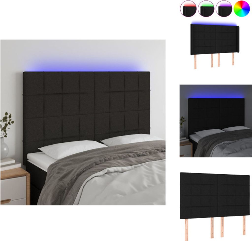 vidaXL LED Kopfteil Schwarz 144x5x118/128 cm Stoff - Kopf- & Fußenden