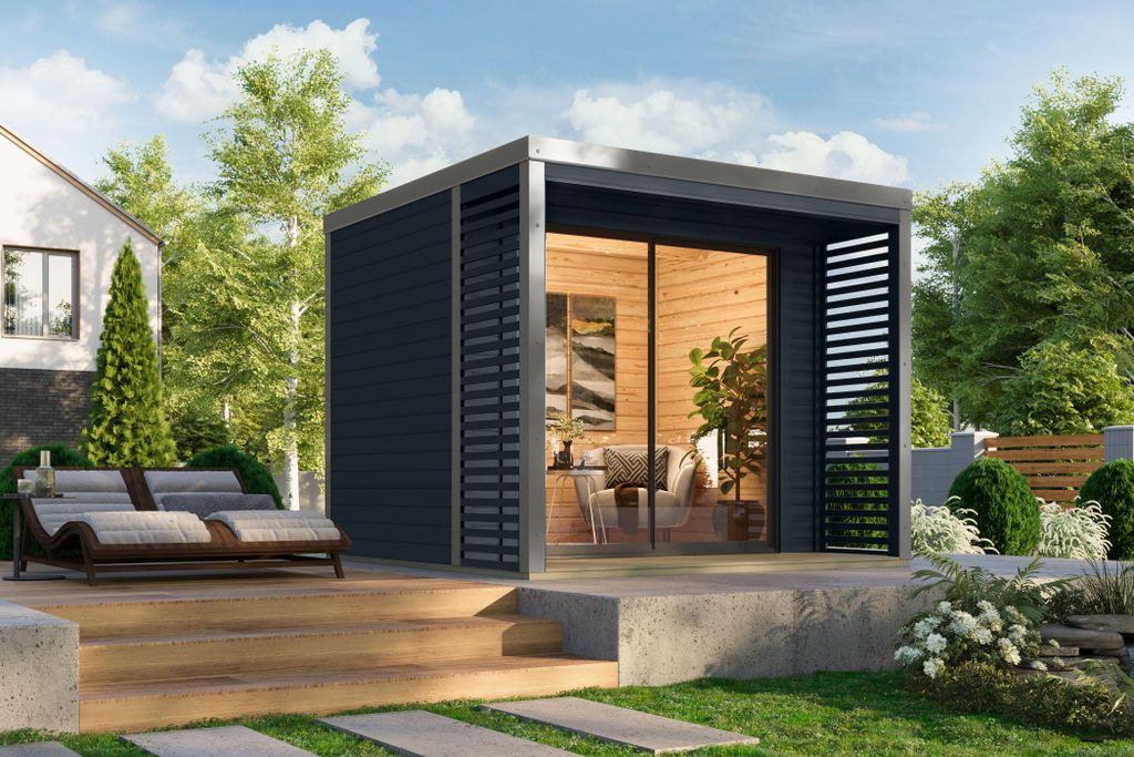 Gartenhaus Holz 38mm Metall graualuminium / Holz anthrazit SATURN 539x276x232cm