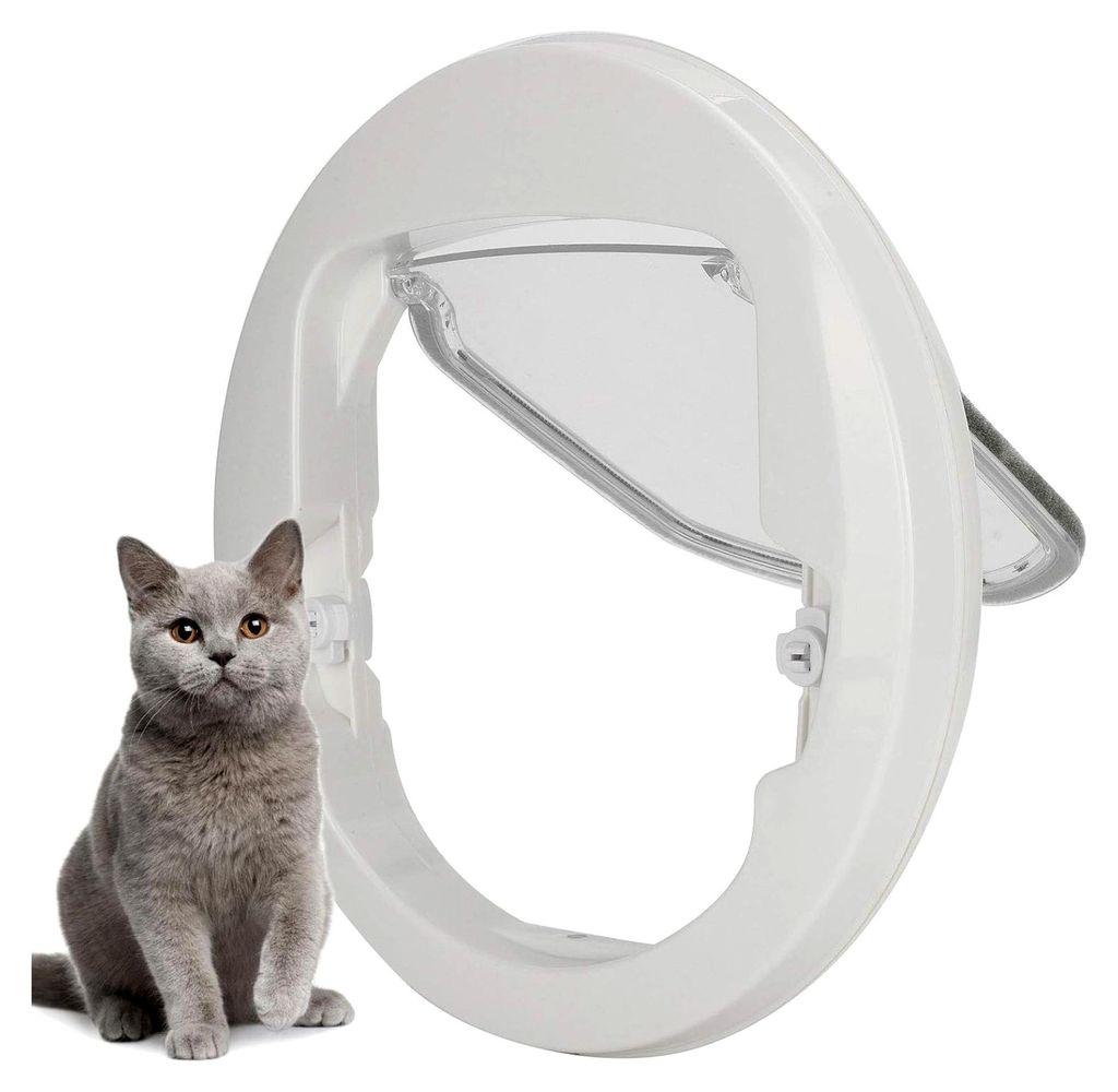 Katzenklappe mit 4-Wege-Verriegelung – Runde magnetische Haustiertür für Katzen und kleine Hunde
