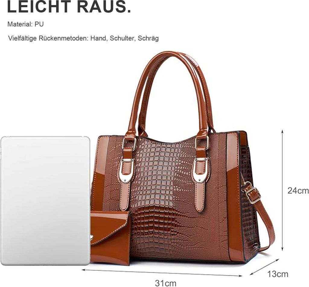 OKWISH Handtaschen, 2er-Set Schultertasche & Handtasche Damen, Elegante Tote Bag für Alltag, Arbeit, Shopping, Büro, Groß & Vielseitig, Modeacce...
