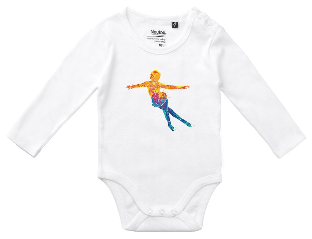 Huuraa Baby Body Eiskunstlauf bunte Silhouette 74 White Baumwolle Fairtrade Langarmbody Geschenkidee
