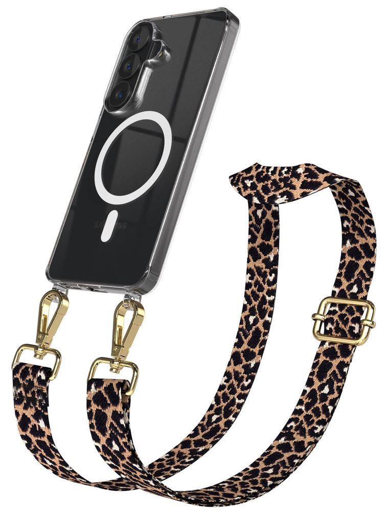 EAZY CASE - Handykette mit MagSafe Hülle für Samsung Galaxy S26, Handyband Leo Style, Karabiner Gold, Umhängeband in Schwarz
