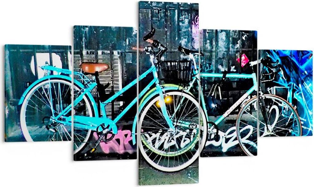 Bild auf Leinwand - Leinwandbild - Fahrräder Graffiti Straße Wand - 125x70cm - Wand Bild - Wanddeko - Leinwanddruck - Bilder - Kunstdruck - Wandd...