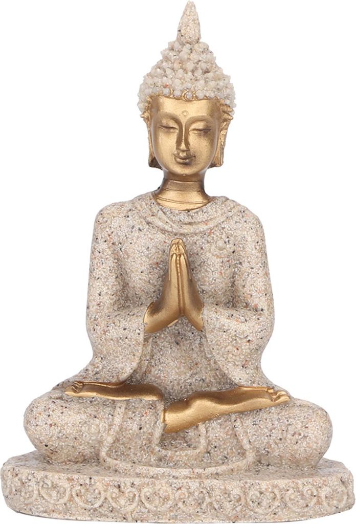 Meditierende sitzende Buddha-Statue, geschnitzte Figur, Kunsthandwerk fš¹r Heimdekoration (Gold)