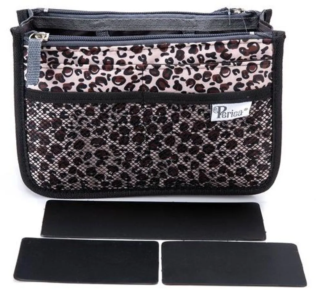 Rangement de sac à main compact 13 poches avec imprimé léopard chic doré