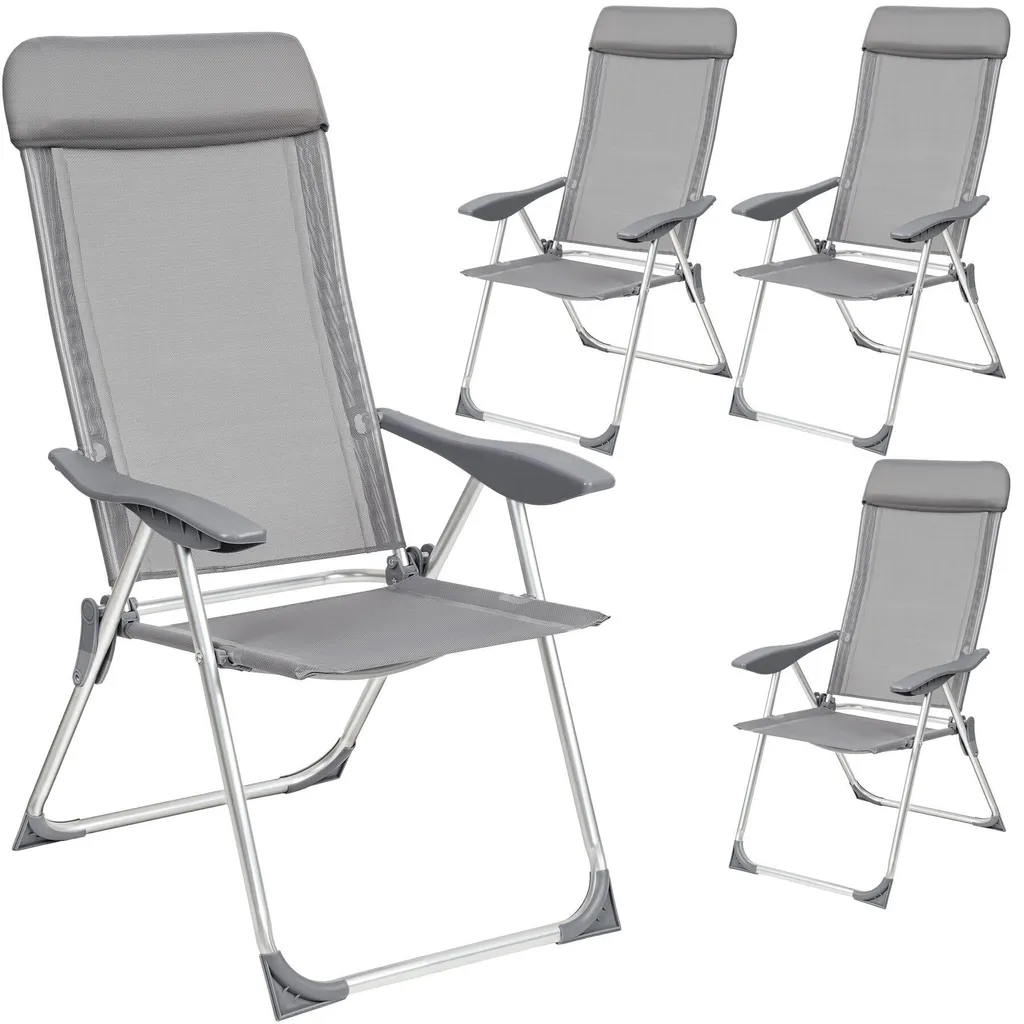Fauteuil de jardin pliable alu gris ultra léger avec appui-tête rembourré