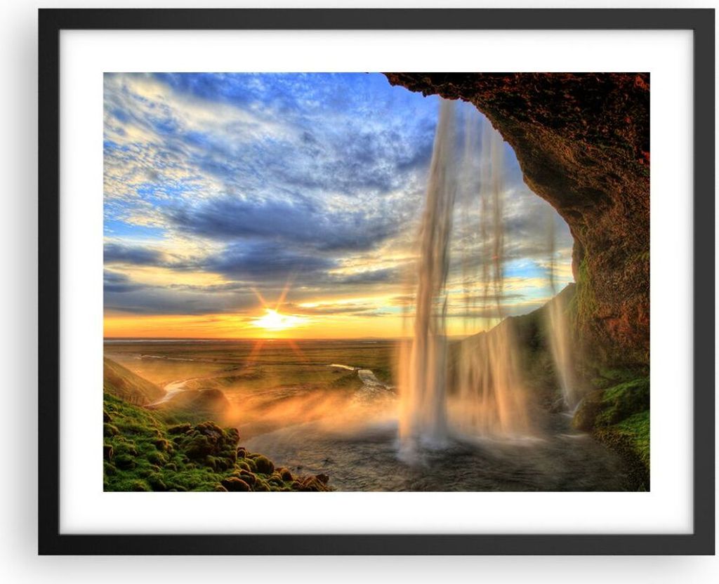 Gerahmtes Poster - Schwarzer Rahmen - Wasserfall Natur Park Sonne - 50x40 cm - Wand Bild - Wanddeko - Wandbilder - Wandposter - Bilderrahmen - Bild...