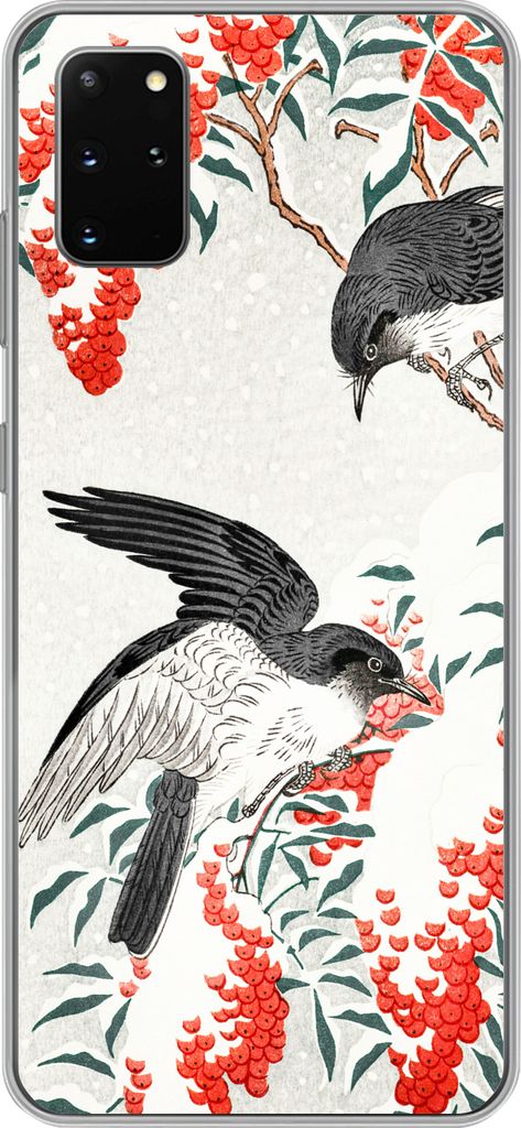 MuchoWow Handyhülle Schutzhülle Hülle für Telefoonhoesje Samsung Galaxy S20 Plus Japan - Schwalbe - Vögel - Beere - Vintage Silikon Softcase...