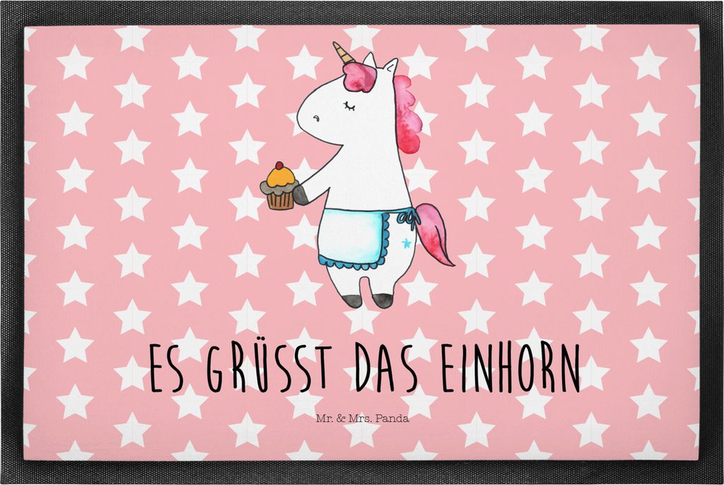 Mr. & Mrs. Panda Schmutzmatte Einhorn Muffin 50 x 75 cm - Rot Pastell - Geschenk, Bodenvorleger, Unicorn, fußmatte, Liebesgrüße, Schmutzfangmatt...