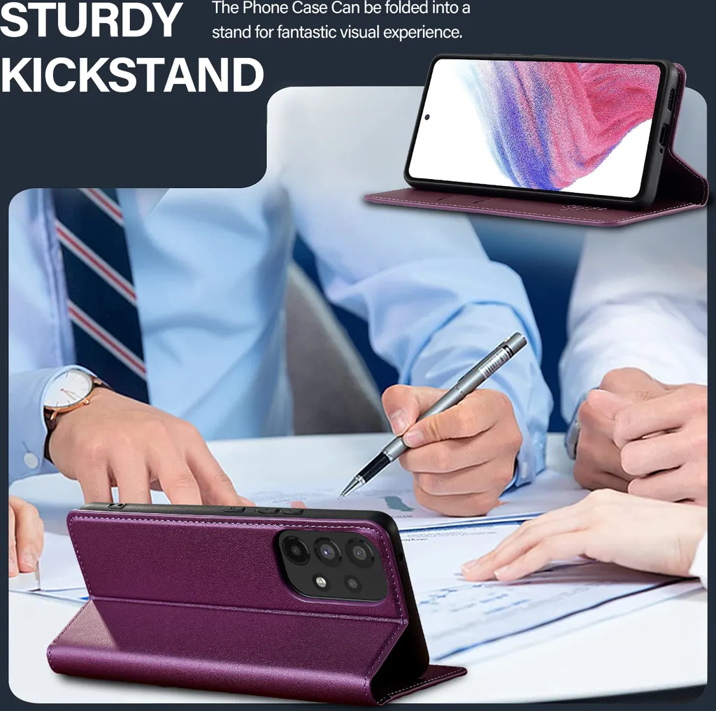 Custodia magnetica in pelle flip per Samsung Galaxy A53 5G, con slot per schede e funzione stand Purple - 6