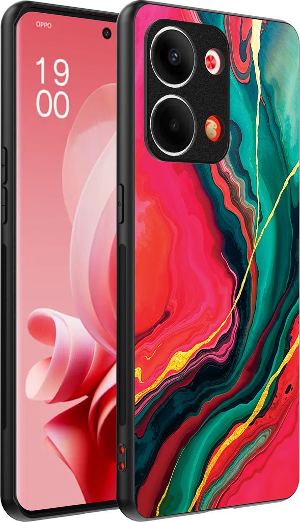 Smartphonica Telefon Fall geeignet für Oppo Reno 9 / 9 Pro mit rot grün Marmor Print - TPU Backcover Fall rot grün Marmor Design