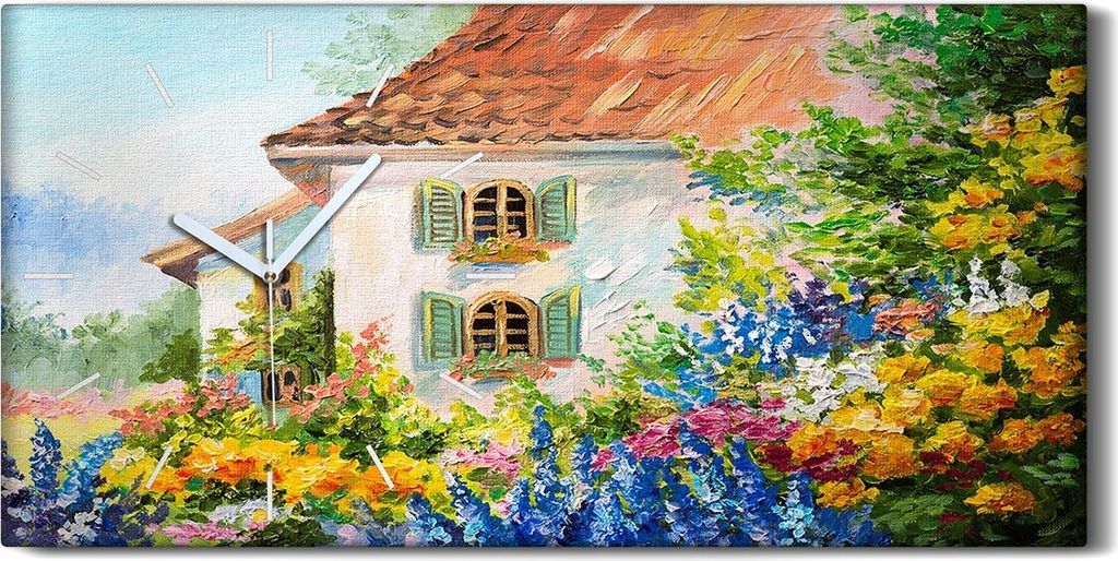Küchenuhr Bürouhr Leinwand Uhr 60x30 Malerei Landschaft Blumen Haus Natur Kunst - weiße Hände