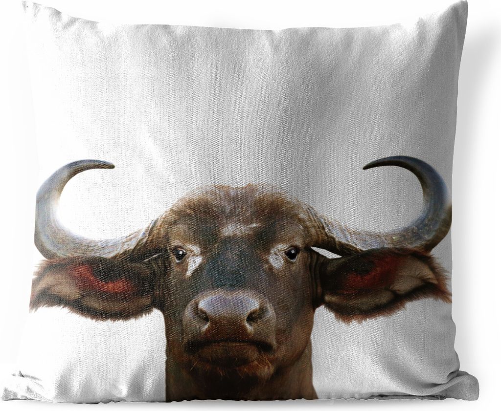 MuchoWow Outdoor Kissen - Büffel - Wasserbüffel - Kopf - Kuh - Hörner - Jungen - Mädchen - 50x50 cm - Wetterfest - Lounge Kissen - Komfortabe...