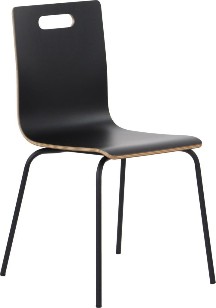A black conference chair with a laminated plywood seat and backrest, and a powder-coated metal frame, shown against a white background.