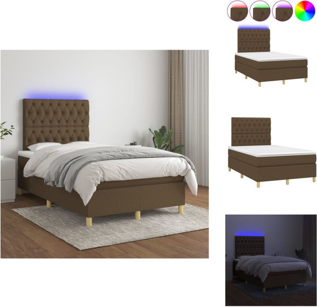 vidaXL Boxspringbett mit Matratze & LED Dunkelbraun 120x200 cm Stoff - Betten & Bettgestelle