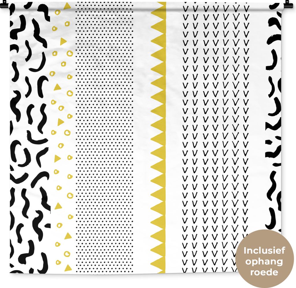 MuchoWow® Wandteppich Wandbehang Gelb - Schwarz - Weiß - Produktbild 