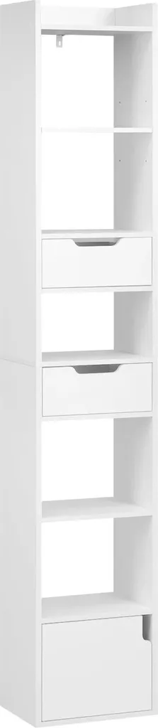 Bibliothèque pour petit espace 6 niveaux et tiroirs - Colonne blanche MDF