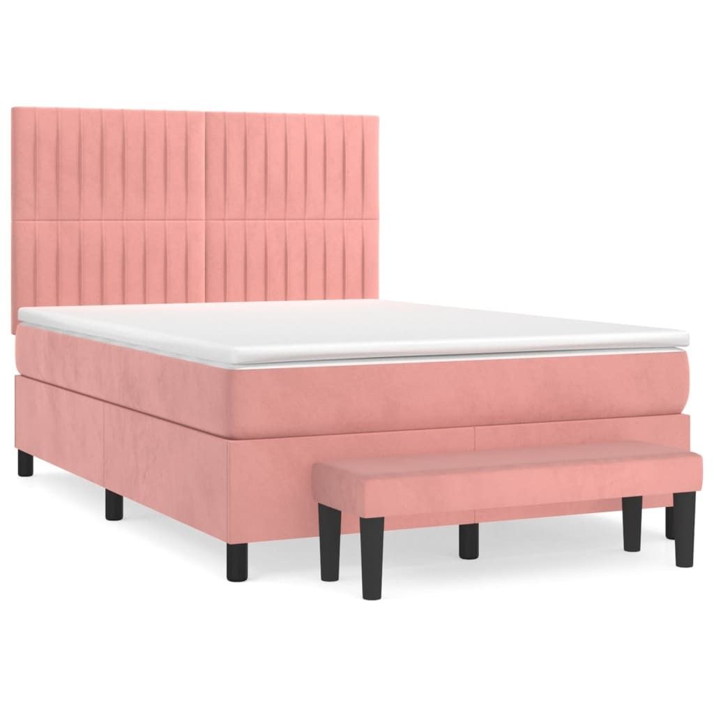 SYFAX Boxspringbett mit Matratze Rosa 140x200 cm Samt