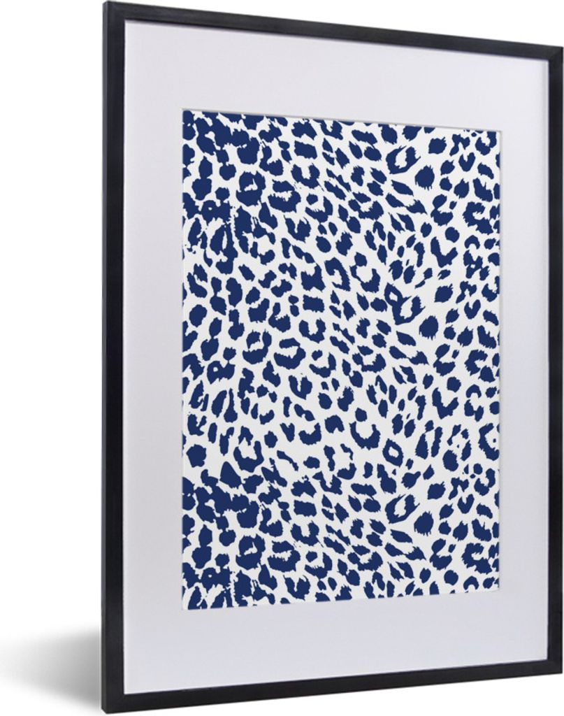 MuchoWow Gerahmtes Poster Pantherdruck - Blau - Weiß 30x40 cm - Poster mit Schwarzem Bilderrahmen Wandposter Rahmen Foto Bilder - Wandposter Sch...