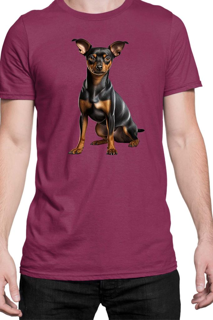 Herren T-Shirt Dogs Breeds Miniature Pinscher Dog Breed 006, Man L / Burgundy
