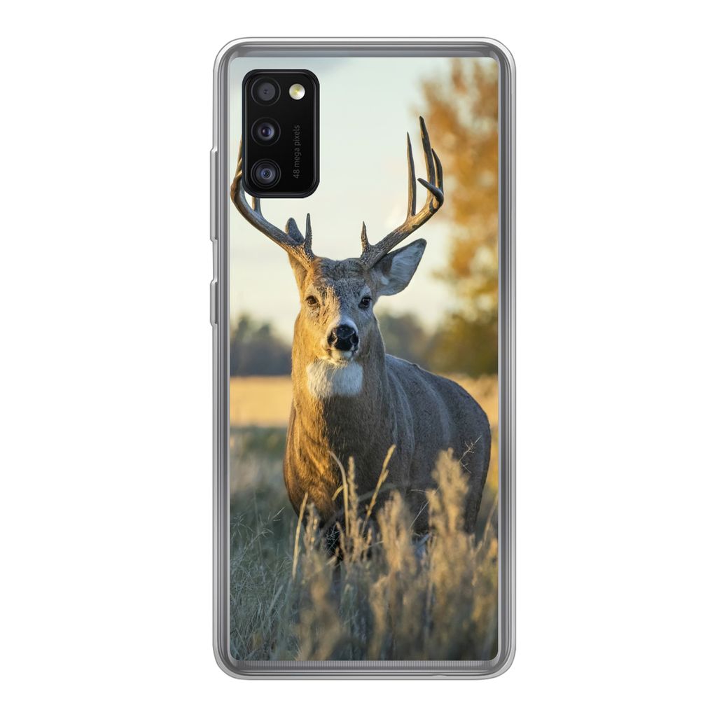 MuchoWow Handyhülle Schutzhülle Hülle für Samsung Galaxy A41 Hirsche - Gras - Herbst - Geweih - Natur - Tiere Silikon Softcase Handy Hülle -...