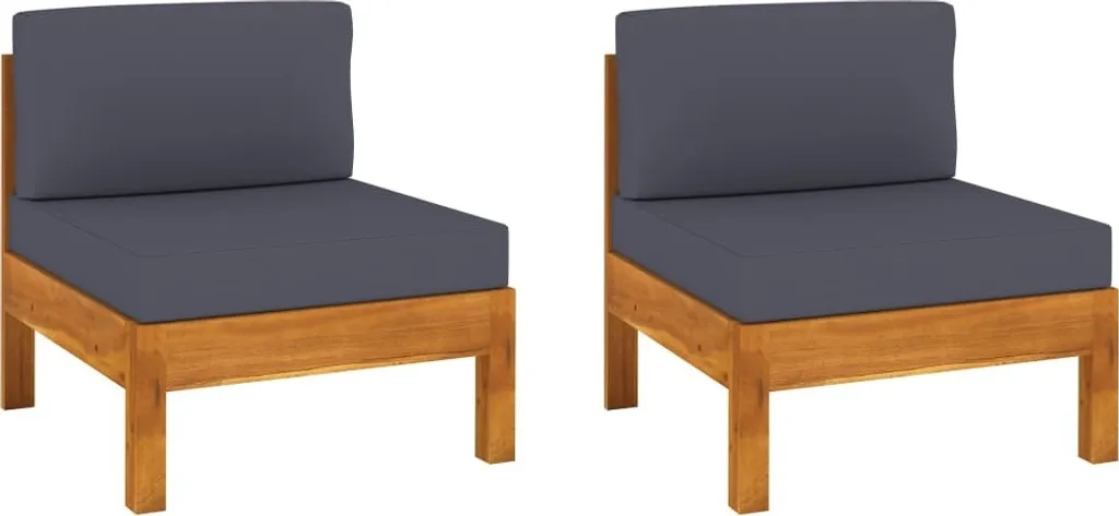 Canapés centraux 2 pcs avec coussins gris foncé en bois d'acacia massif