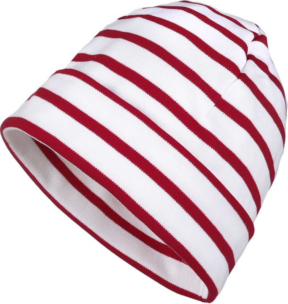 modAS Mütze Maritime Rollmütze Uni für Kinder und Erwachsene – Ringelmütze Baumwollmütze mit Streifen in Weiß / Rot bis 61 cm Kopfumfang