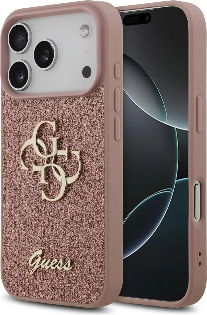Guess iPhone 17 Pro Max Cover Rosa Glitter 4G Metal Logo Originale