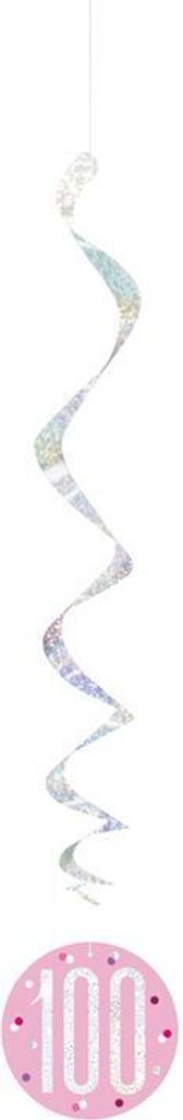 6 Swirl Girlanden rosa & silber Zahl 100