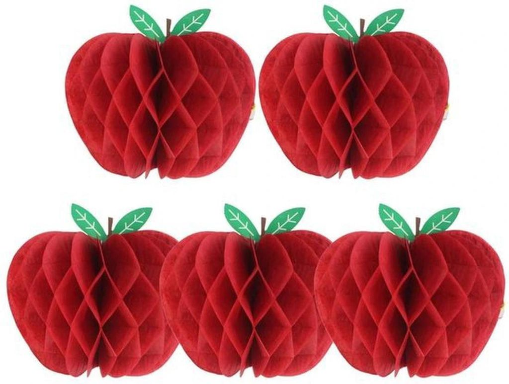 Papieren Appelhoningraat-Decorations für Feierlichkeiten (5-teilig, rot)