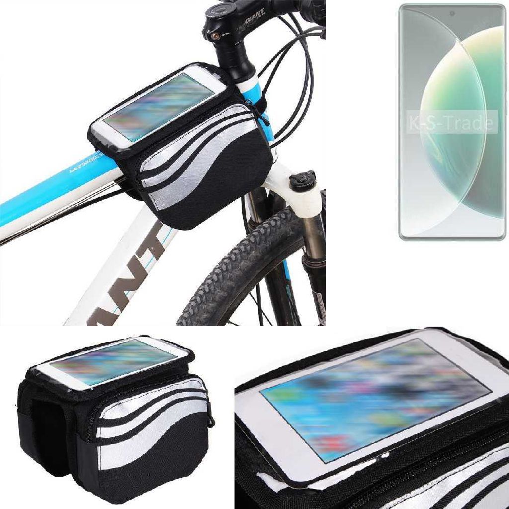 K-S-Trade Rahmentasche Fahrrad-Halterung kompatibel mit Tecno Camon 30S Pro Rahmenhalterung Fahrrad Handyhalterung Fahrradtasche Handy Smartphone
