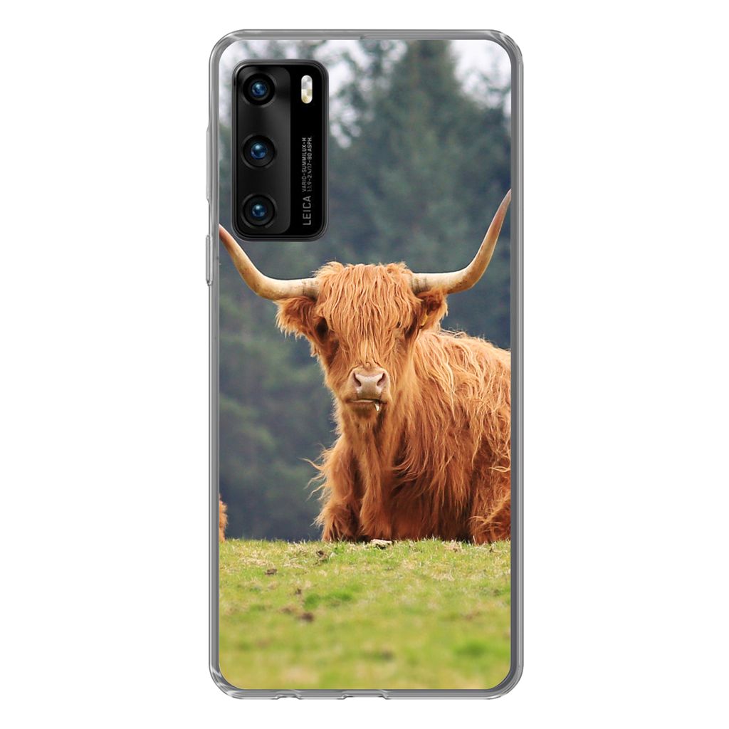 MuchoWow Handyhülle Schutzhülle Hülle für Huawei P40 Schottische Highlander - Gras - Wald Silikon Softcase Handy Hülle - Handytasche