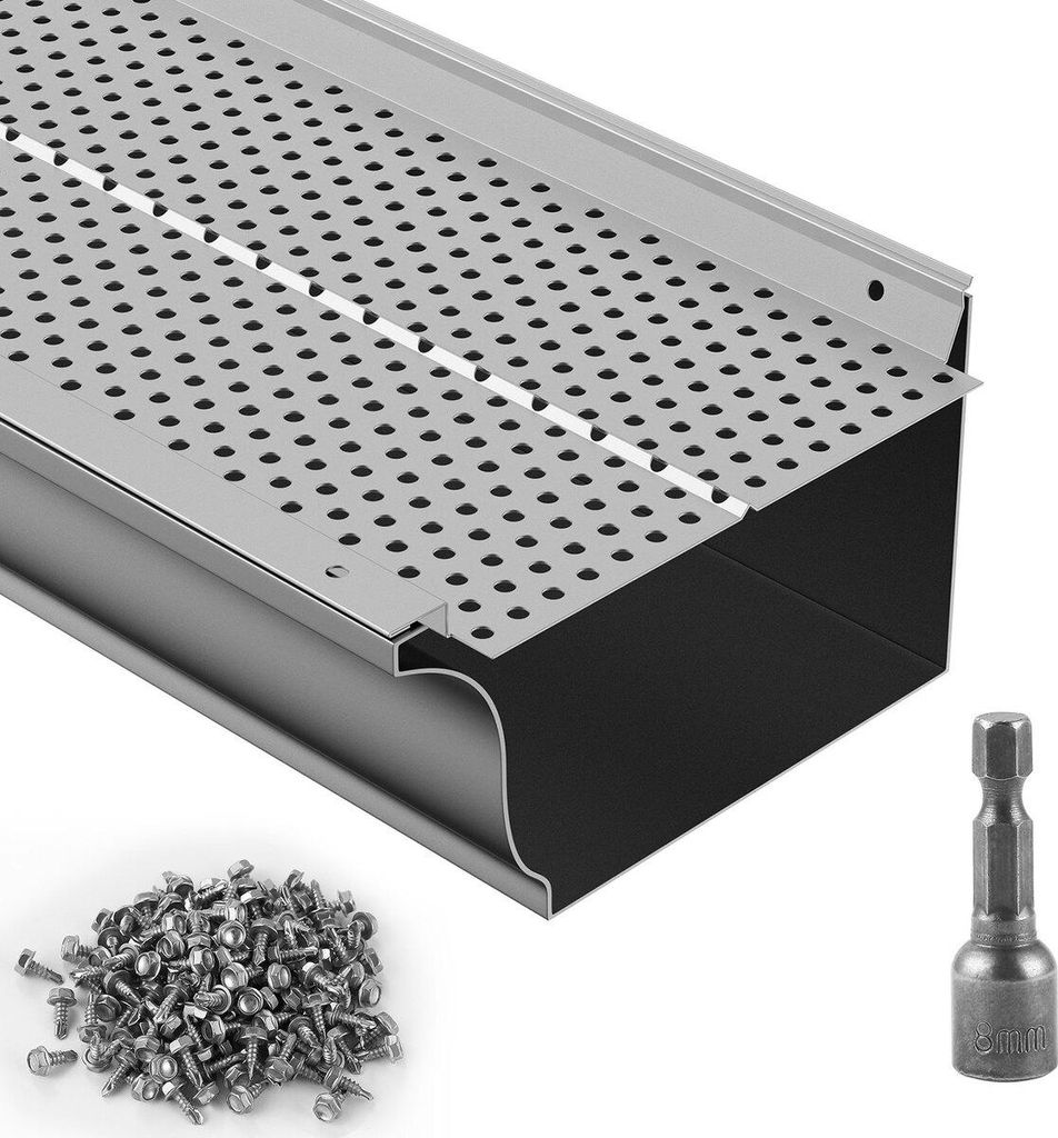 Gutter Guard, 152mm Width, Aluminum Leaf Filter DIY Gutter Cover, 26 PCS 264cm Total Length, 4mm Hole Diameter & 0.5mm Thick Raptor Gutter Guards F...
