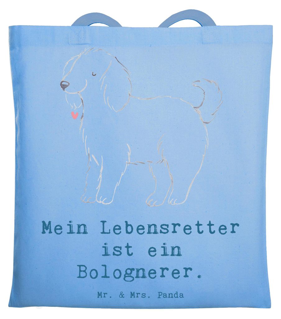 Mr. & Mrs. Panda Schultasche Bologneser Lebensretter - Sky Blue - Geschenk, Stoffbeutel, Jutebeutel, Laptoptasche, Tote Bag, Tasche