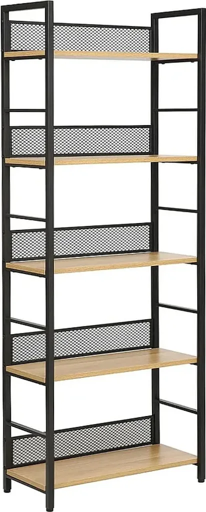 Étagère à rayons JAMIL 2 chêne et noir - Bibliothèque design 5 niveaux