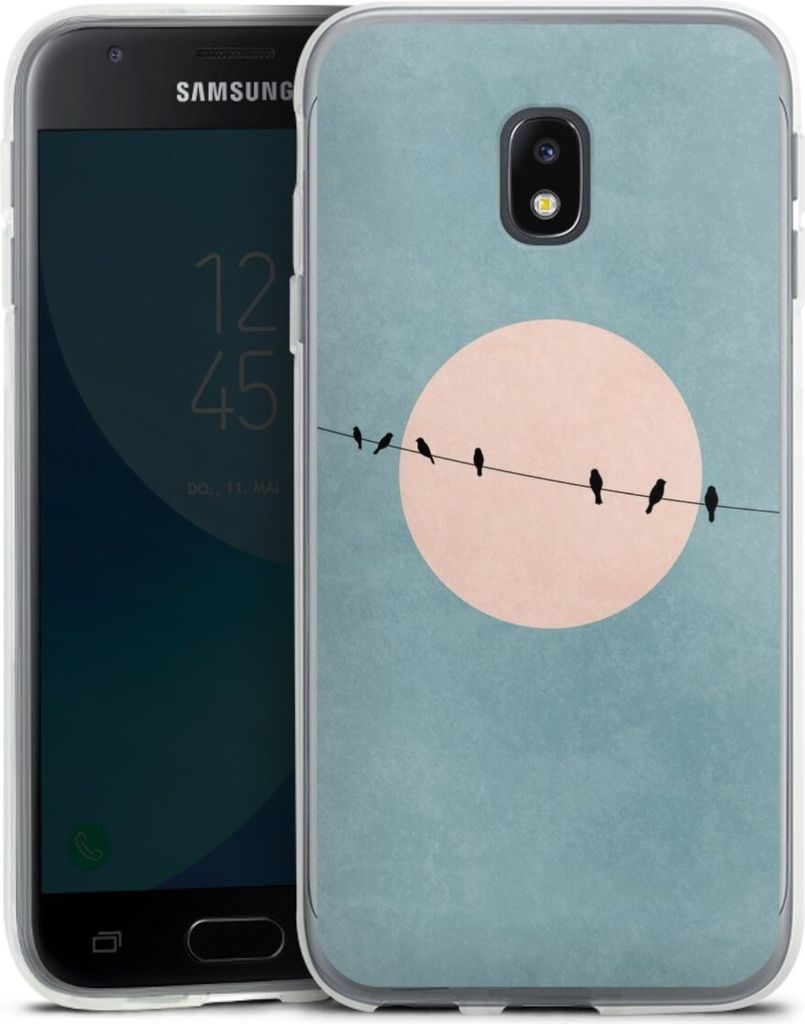 DeinDesign Handyhülle für Samsung Galaxy J3 Duos (2017) Silikon Hülle Case Smartphone Schutzhülle Mond Vogel türkis