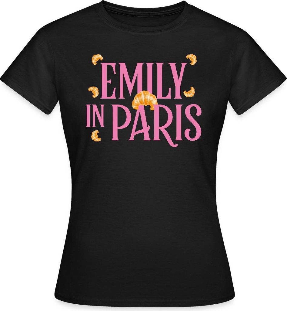 Spreadshirt Emily In Paris Logo Mit Croissants Frauen T-Shirt, M, Schwarz