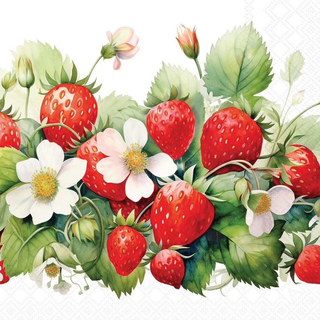 Servietten 33x33 cm - Juicy strawberries