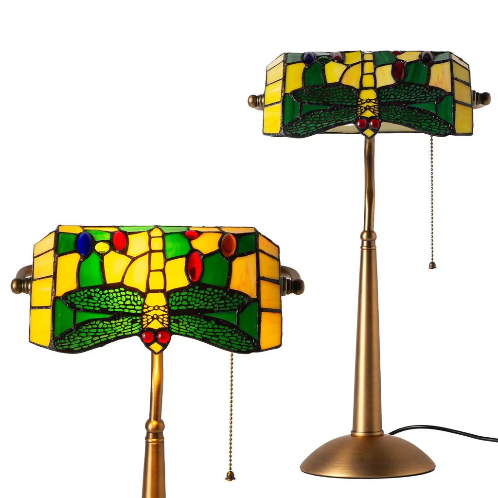 Lampe de table Tiffany en cristal libellule E27 - Design Rétro Chic 45cm