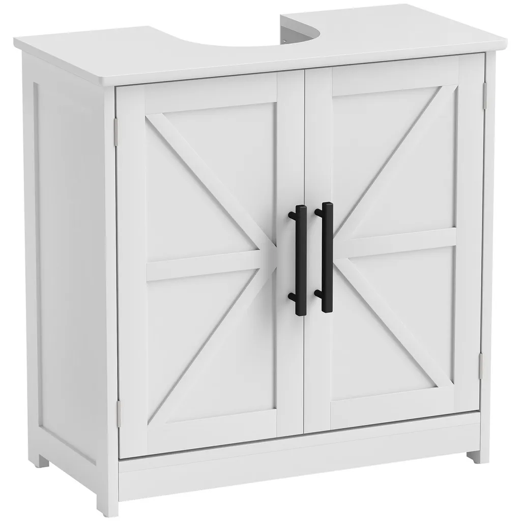 Meuble sous lavabo blanc 60x30x60 cm avec 2 portes magnétiques bois